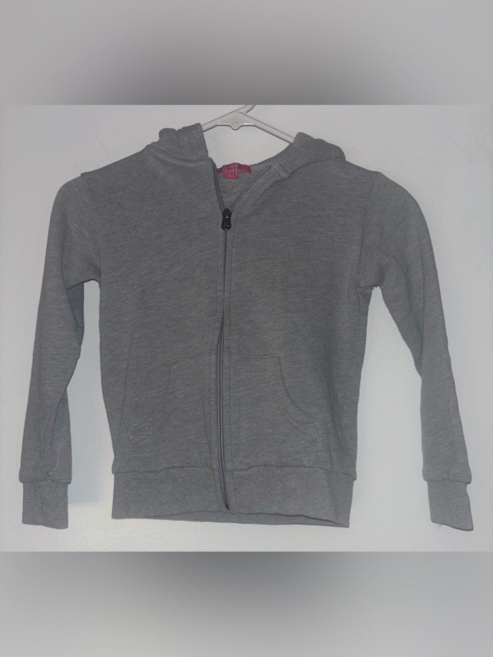 Butter Kids Gray Zip Rhinestone Hoodie with Kangaroo Pocket
